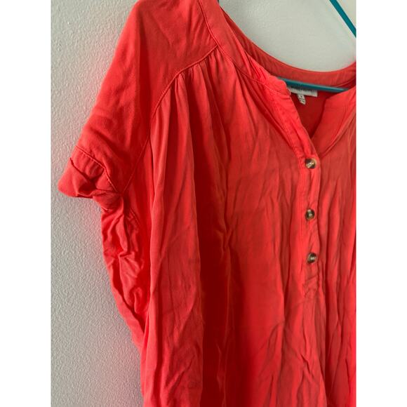 Rose & Olive Womens Blouse Popover Top Size 1X Coral Lightweight Spring - Picture 2 of 6